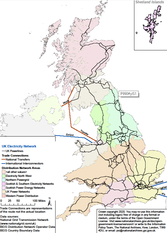 Transmission and distribution networks map in UK.
