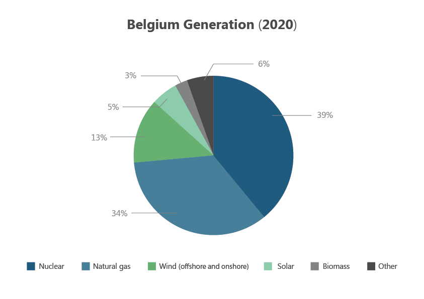 Figure 1: Generation mix of Belgium in 2020.